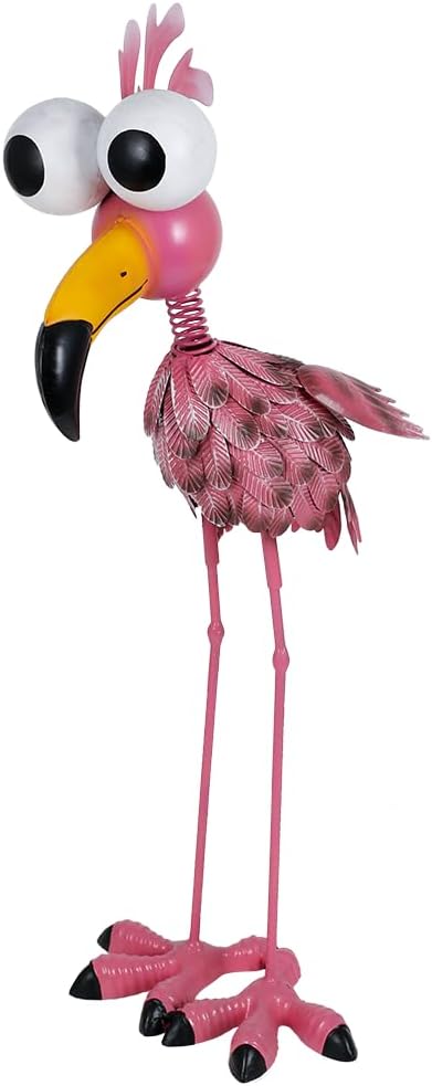 25'' Tall Flamingo Garden Statue, Metal Flamingo Outdoor Staute Waterproof, Pink Flamingo Yard Art Sculptures Decor for Yard, Lawn, Patio, Backyard