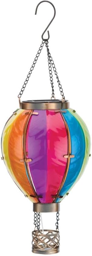 Regal Art & Gift Hot Air Balloon Solar Lantern – Hanging Solar-Powered LED Lights, Waterproof Portable Decorative Outdoor Lamp Made of Metal & Glass for Garden, Patios & Pathway – Rainbow(Small)