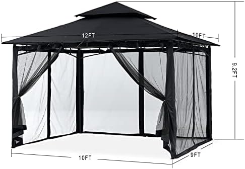 MASTERCANOPY Outdoor Garden Gazebo for Patios with Stable Steel Frame and Netting Walls (10x12,Black)