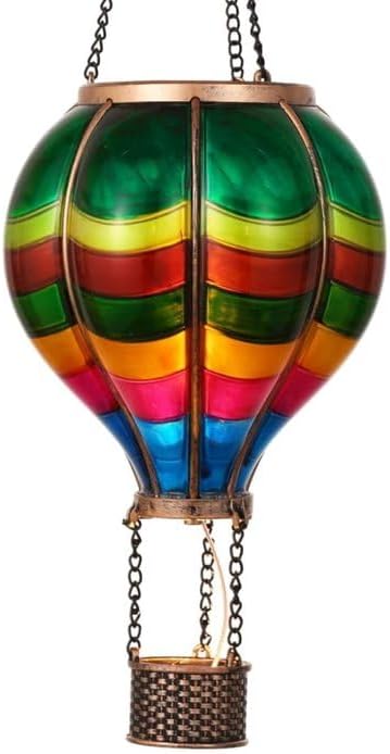 TERESA'S Collections Valentines Day Outdoor Decorations Hot Air Balloon Solar Lantern ,Hanging Flickering Flame Outdoor Lights for Garden Trees Yard, Colorful Lamp Decor for Mom Lovers