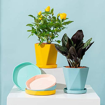 Sun-E Planters for Indoor Plants Flower Pots 7.6/6.5/5.1Inch Set of 3 Plant Pots for Outdoor with Drainage Holes and Saucers Modern Decorative Gift Idea (Ocean Blue)