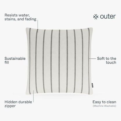 Outer Outdoor Throw Pillow with OuterWeave Performance Fabric, Decorative Pillow for Patio & Outdoor Furniture, Includes Machine Washable Pillow Cover and Insert - Palisades Gray Stripe, 18"x18"