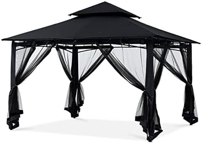 MASTERCANOPY Outdoor Garden Gazebo for Patios with Stable Steel Frame and Netting Walls (10x12,Black)