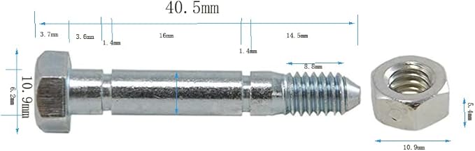 for 53200500 Snow Blower Shear Bolt 10 Pack Replaces 510016 532005 51001600 59071 510016 01036500 1/4" Diameter Fits Compact Two-Stage Snow blowers