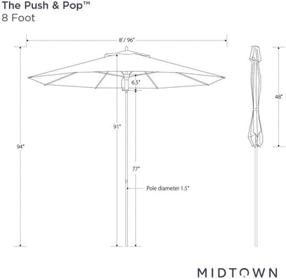 Midtown Umbrellas The Wooden 8 Feet Patio Umbrella With Terylast Sand (Tan) Polyester Fabric - Aluminum Frame Market Umbrella For Backyard, Deck, Garden, Pool - Wooden Pole