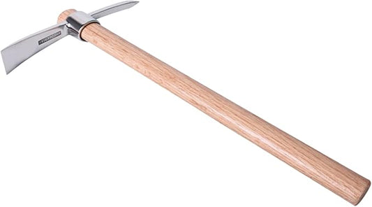 Gardening Pick Axes, 2 in 1 Multifunctional Mattock Pickaxe, Stainless Steel Double Headed Pickaxe with Wooden Handle for Weeding, Loosening Soil, Planting Vegetables, Digging Holes A