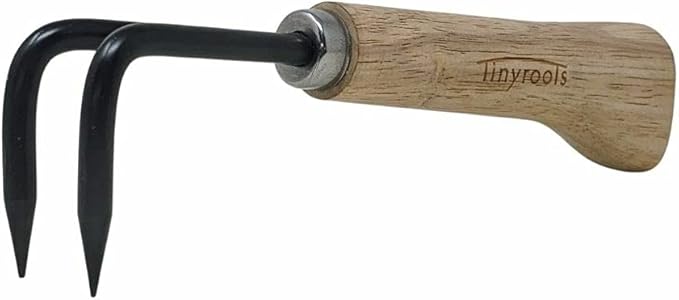 Two Prong Bonsai Root Pick Rake Hardened Carbon Steel Ergonomic Wooden Handle Japanese Import Safely Separate Roots For Repotting Great For Larger Bonsai