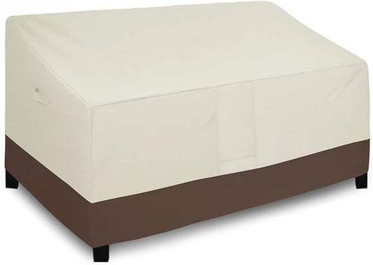 Easy-Going Waterproof Outdoor Couch Cover, Heavy Duty 3-Seater Patio Sofa Cover, Winchdproof Outdoor Furniture Cover with Air Vent (88Wx40Dx33H inch, Beige/Dark Brown)