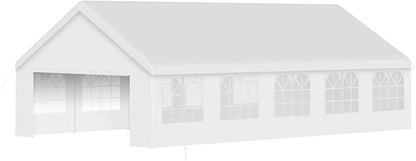 20'X32' Party Tent with Removable Sidewall Windows, Outdoor Heavy Duty Wedding Gazebo, Event Shelter Wedding Canopy Tent for Parties Carport BBQ, White & Straight Edge