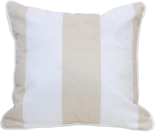 East Green 18 x 18 Waterproof Outdoor Pillow with Insert, Flax Tan Stripe - Premium Olefin Outdoor Accent Pillow for Patio Furniture