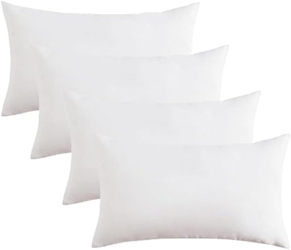 Covers & All Premium Rectangle ThrowPillow Inserts with Covers Set of 4, 12 x 20 Inches White, Decorative Cushions for Couch Sofa Home Decor Office Travel UV Resistant Waterproof Soft Cushions Pillows