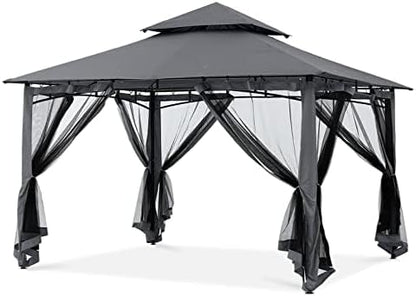 MASTERCANOPY Outdoor Garden Gazebo for Patios with Stable Steel Frame and Netting Walls (10x12,Dark Gray)