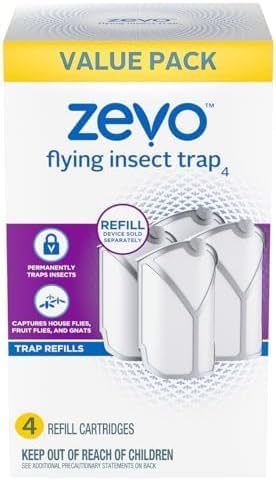 Zevo Flying Insect Trap Refill Cartridges | Continuous Indoor Protection Against Flying Insects | 4 Refills Cartridges