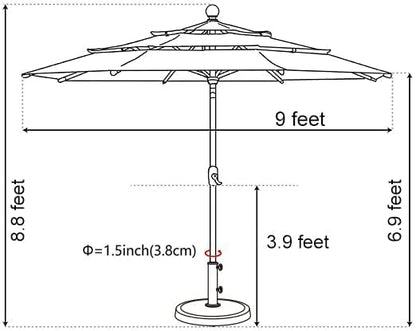 EliteShade USA 10-Year-Non-Fading 9Ft 3 Tiers Market Umbrella Patio Umbrella Outdoor Table Umbrella with Ventilation, Navy Blue