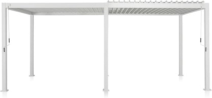 Mirador 111S Round Louvered Pergola Gazebo, 10Ft x 20Ft, Full Aluminum Frame, Adjustable Roof, Outdoor, Durable, White