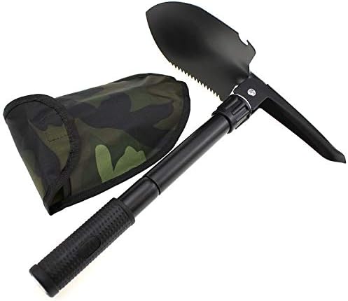 Finidel Folding Shovel, Lightweight with Compass, High Carbon Steel Camping Shovel Survival Shovel - Camping, Adventure, Garden, Emergency (Black) 3-in-1 Multifunction