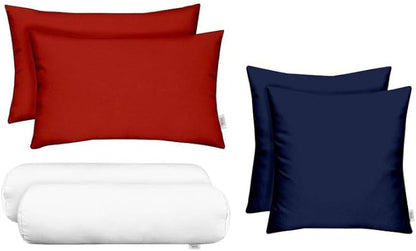 RSH DECOR: 6-Pack Red White & Blue Pillow Set | All-Weather Spun Fabric | Water & Fade-Resistant | Outdoor Pillows Lumbar, Square, & Neck Roll | Red, White, Navy Blue