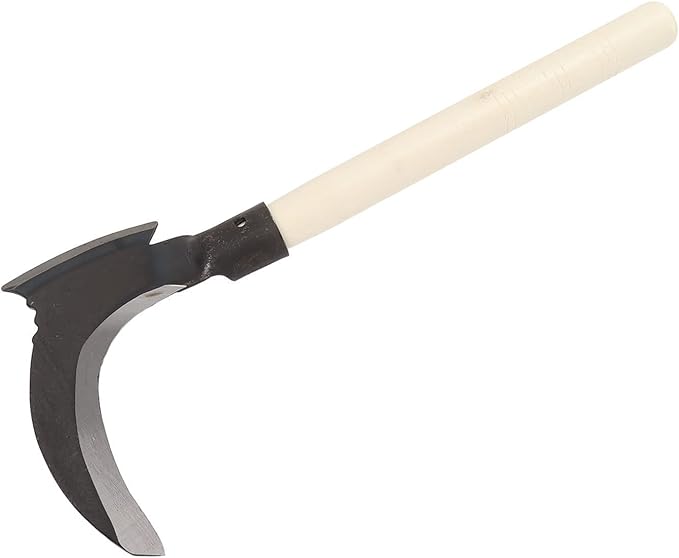 Weeding Sickle, High Manganese Steel Double Sickle Gardening Multipurpose Manual Agricultural Weeding Tools for Gardening Tools (Single Cutter Head, Wooden Stick)