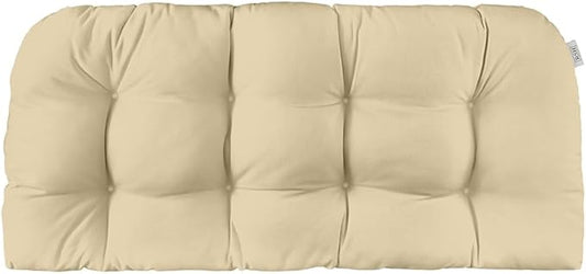 RSH Décor Sunbrella Tufted Loveseat Cushion – 44" x 22" Outdoor Wicker Settee Cushion, Fade & Water-Resistant, Plush Fiberfill, USA Made Patio Furniture Replacement (Canvas Antique Beige)