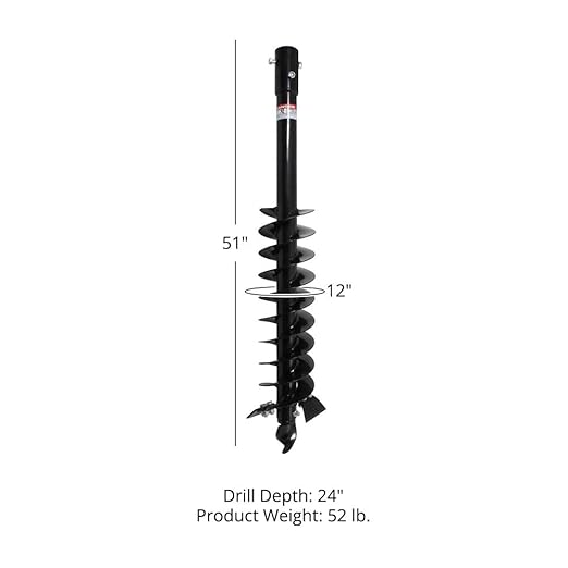 Titan Attachments Auger Bit for 3 Point Post Hole Digger, 24" Drilling Depth with Fishtail Point, HD Steel, Digging Bit Only (Auger Bit Diameter: 12")