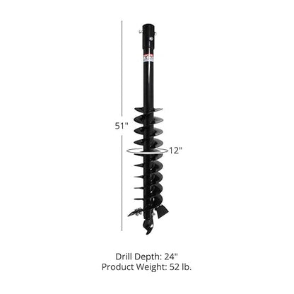 Titan Attachments Auger Bit for 3 Point Post Hole Digger, 24" Drilling Depth with Fishtail Point, HD Steel, Digging Bit Only (Auger Bit Diameter: 12")