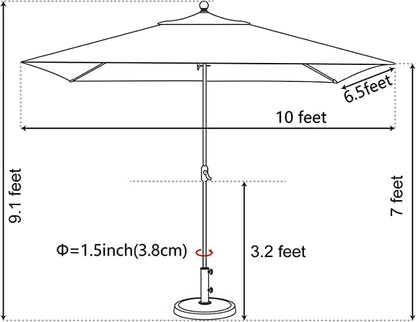 EliteShade USA 10-Year-Non-Fading 6.5x10Ft Rectangular Market Umbrella Patio Umbrella Outdoor Table Umbrella with Ventilation, Navy Blue