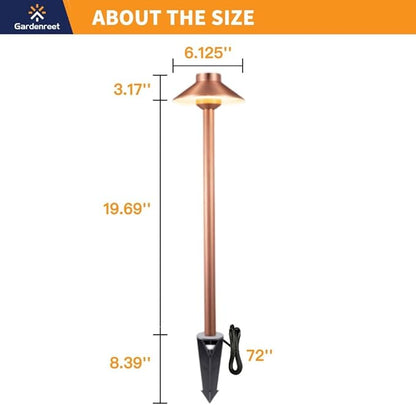 Gardenreet Outdoor Brass Low Voltage Driveway Lights, Copper Electric Waterproof Pathway Lighting, Wired Bronze Hat Top Path Lights for Sideway Garden Patio with 3W 270LM 5000K G4 Bulb 10 Pack
