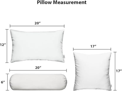 RSH DECOR: 6-Pack Pillow Set, All-Weather Water & Fade-Resistant Fabric, 17" Square, 20"x12" Lumbar 20"x6" Neck Roll Pillows, Outdoor Pillows for Patio Furniture, Black & White Stripe - Made in USA