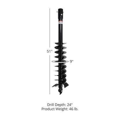 Titan Attachments 9" Auger Bit for 3 Point Post Hole Digger, 24" Drilling Depth with Fishtail Point, HD Steel, Digging Bit Only
