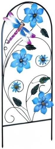 Garden Decor for Outside, YEAHOME 34 Inch Decorative Garden Stakes with Flowers Dragonflies, Metal Spring Yard Decorations for Outdoor Patio Lawn Backyard Blue