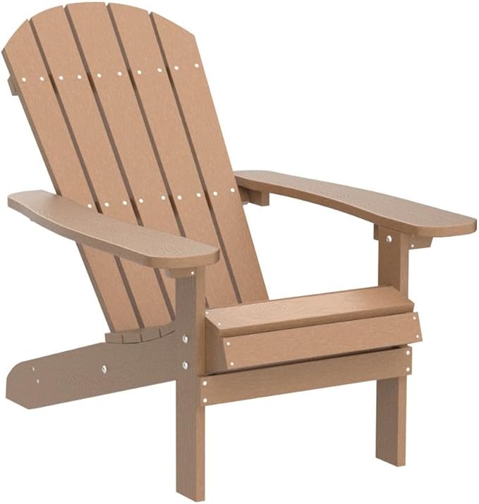 YEFU Adirondack Chairs Set of 2: Outdoor Chair HIPS Plastic Adirondack Chairs - Patio Chairs with Wood Texture - Lawn Fire Pit Deck Porch Garden Chairs for Adults (Teak)