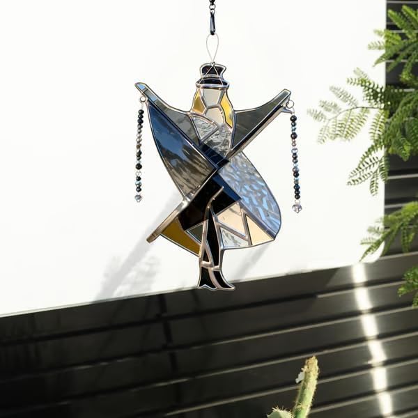 Handmade Stained Glass Spinner,Dancing Lady Stained Glass Spinner,Colorful Wind Spinner Ornament, Kinetic Acrylic Hanging Decor Unique Boho Hanging Ornament for Window, Garden, Porch (2 PCS)