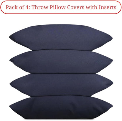 Covers & All Premium Square Throw Pillow Inserts with Covers Set of 4, 20 x 26 Inches Navy Blue, Decorative Cushions for Couch Sofa Home Decor Office Travel UV Resistant Waterproof Soft Cushions