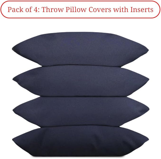 Covers & All Premium Square Throw Pillow Inserts with Covers Set of 4, 12 x 20 Inches Navy Blue, Decorative Cushions for Couch Sofa Home Decor Office Travel UV Resistant Waterproof Soft Cushions