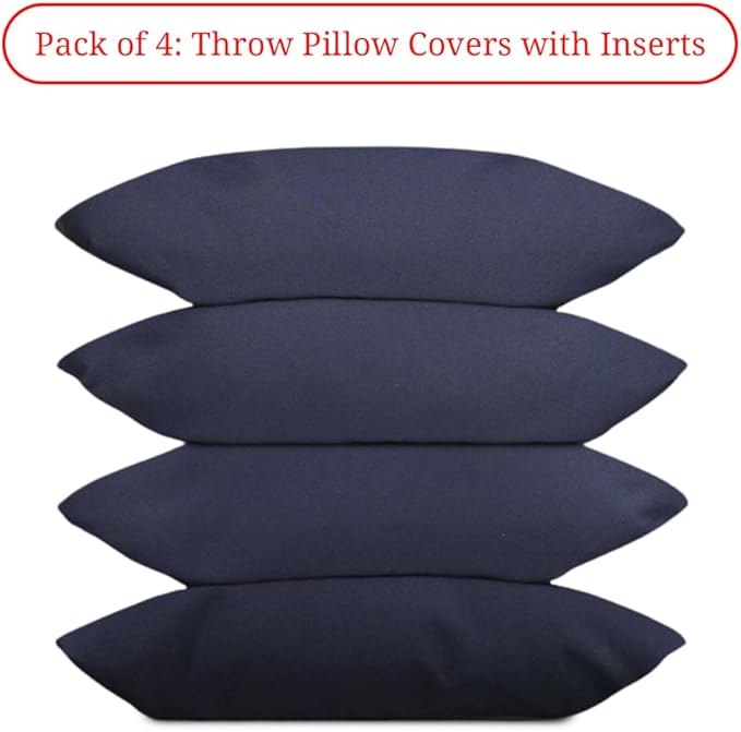 Covers & All Premium Square Throw Pillow Inserts with Covers Set of 4, 14 x 22 Inches Navy Blue, Decorative Cushions for Couch Sofa Home Decor Office Travel UV Resistant Waterproof Soft Cushions