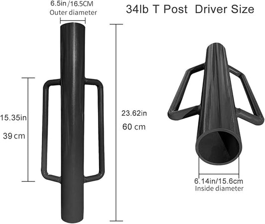 Fence Post Driver-34lb T Post Driver with Handles,Heavy Duty Post Pounder,Fence Stake Hammer,Metal Fence Post Hole Digger, Post Rammer for Installing Fences or Wooden Post
