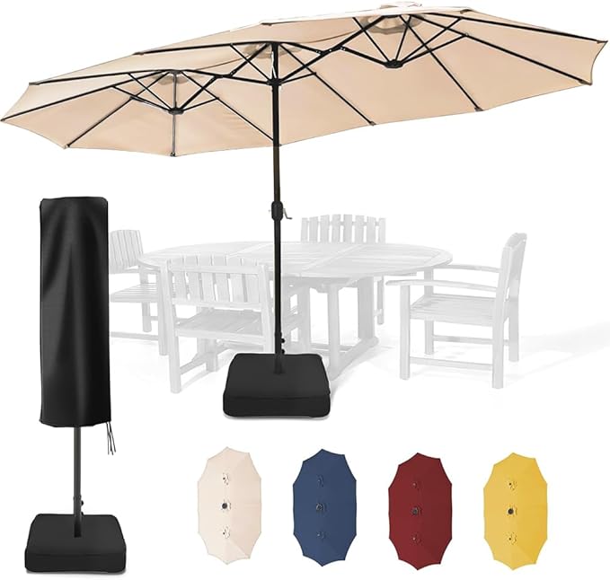 Sundale Outdoor 15ft Large Patio Umbrella with Base Included and Umbrella Cover, Outdoor Double-Sided Umbrella