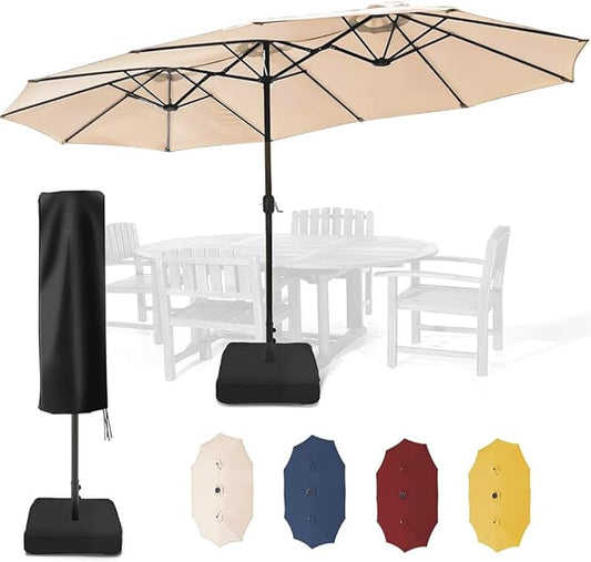 Sundale Outdoor 15ft Large Patio Umbrella with Base Included and Umbrella Cover, Outdoor Double-Sided Umbrella