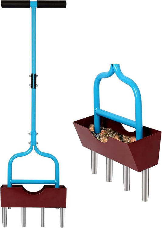 Sancat Lawn Aerator with Larger Soil Core Storage Tray, Heavy Duty 38” Coring Aerator,Manual Rolling Plug Aerator, Gardening Tools with 4 Stainless Tines for Lawn Care