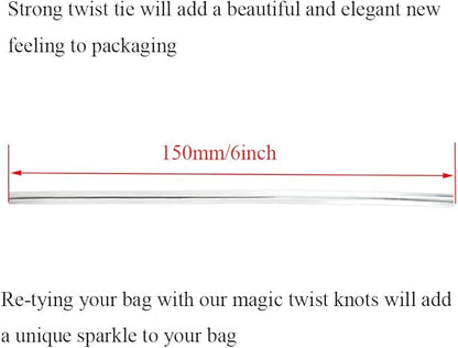HAHIYO 300Pcs 6inches Silver Metal Twist Ties Bread Candy Coffee Bag Ties Plant Garden Twist Ties for Cellophane Treat Bags Gift Wraping Bags Plastic Bags Halloween Party Cake Present Art Crafts