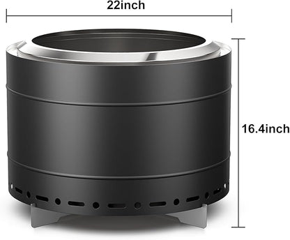 22 inch Smokeless Fire Pit with Carry Bag, Stainless Steel Outdoor Smokeless Firepit, Wood Burning Fire Pits for Camping, Bonfire,Low Smoke Firepit for Outside(Black)