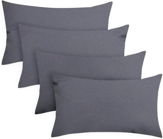 Covers & All Premium Square Throw Pillow Inserts with Covers Set of 4, 12 x 20 Inches Charcoal Gray, Decorative Cushions for Couch Sofa Home Decor Office Travel UV Resistant Waterproof Soft Cushions