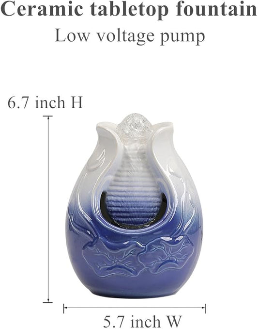 Fountain Tabletop Indoor and Outdoor Home and Garden Decoration Waterfall Water Feature Ceramic mini Fountain (Blue S085)