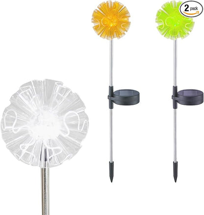 Outdoor Solar Powered LED Garden Light Landscape Lighting Waterproof Multi-color Color Changing Stake Light for Patio Yard Pathway Flowerbed Lawn Christmas Decorations Figurine Dandelion Pack of 2