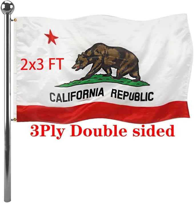 Jayus Double Sided California Republic Sates Flags 2x3 FT Outdoor - Vivid Colors 3Ply Cali CA Bear Flags Banners- Heavy Duty 100% Polyester with 2 Brass Grommets