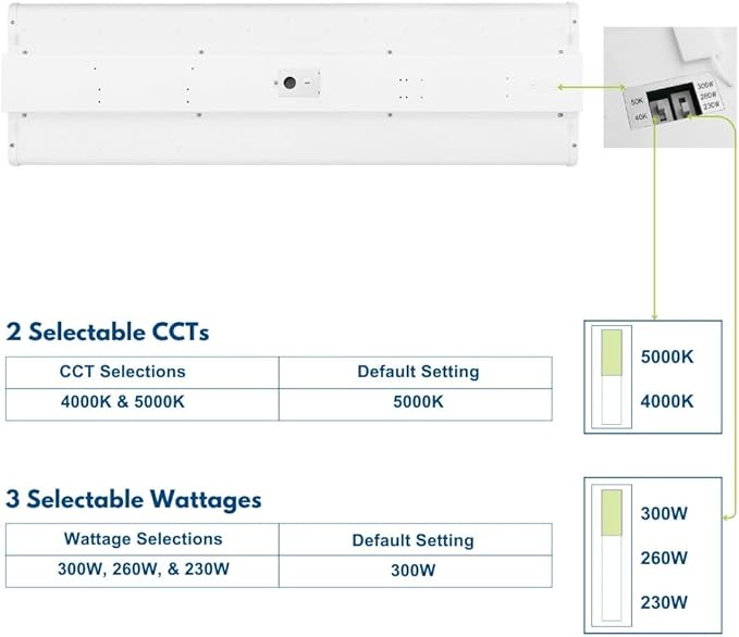 Konlite ALTA LED High Bay Light - 4FT - 300W/260W/230W - 47,500 Lumens - 5000K/4000K Selectable - 120-277V - 1000W Metal Halide Equal