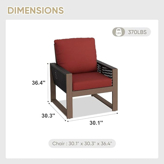 COOS BAY Natural Cedar Wood Patio Chair with Cushions, Durable Outdoor Furniture, Patio Dining Armchair for Deck, Porch, or Garden, 1 Piece, Brownish/Red