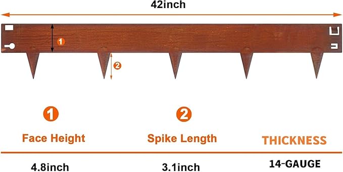 42 Inch Cor-Ten Steel Landscape Edging, 7.9 Inch Hammer in Metal Landscape Edging, Garden Edging for Lawn, Pathway, Yard