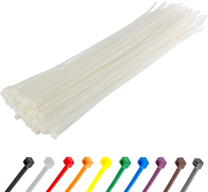 GTSE 8 Inch White/Clear Zip Ties, 100 Pack, 18lb Strength, UV Resistant Strong Nylon Cable Ties, Self-Locking 8" Tie Wraps