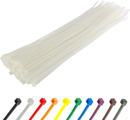 GTSE 8 Inch White/Clear Zip Ties, 100 Pack, 18lb Strength, UV Resistant Strong Nylon Cable Ties, Self-Locking 8" Tie Wraps